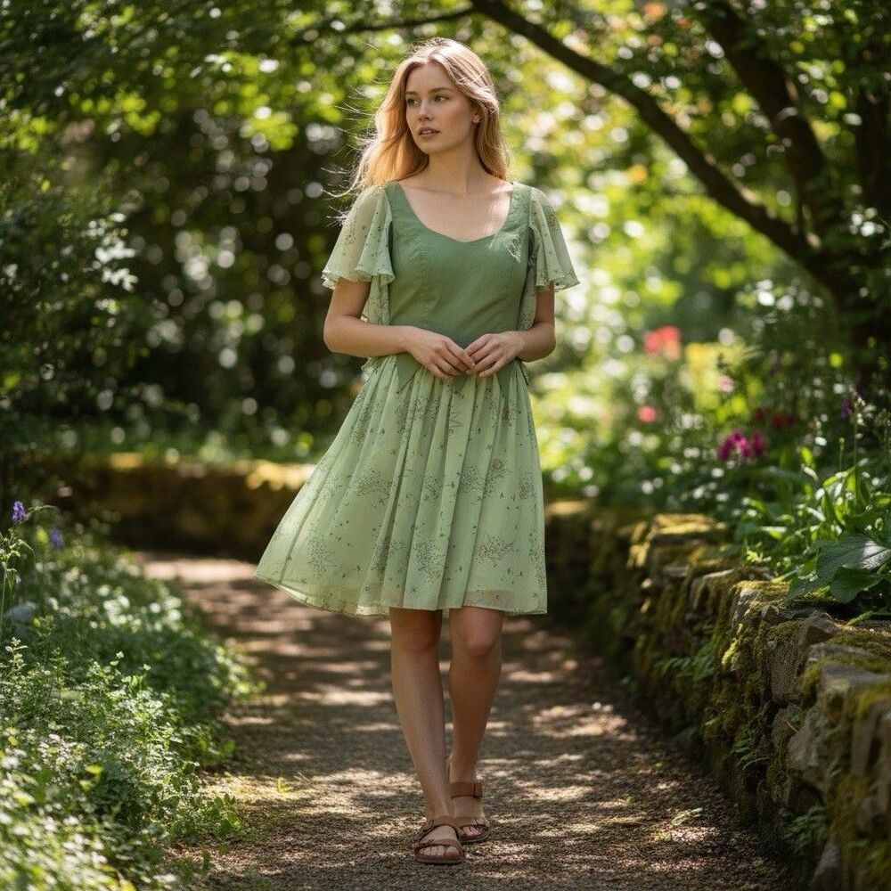 Her Universe Disney Peter Pan Tinker Bell Retro Dress L Cosplay Costume Fantasy - Picture 13 of 13